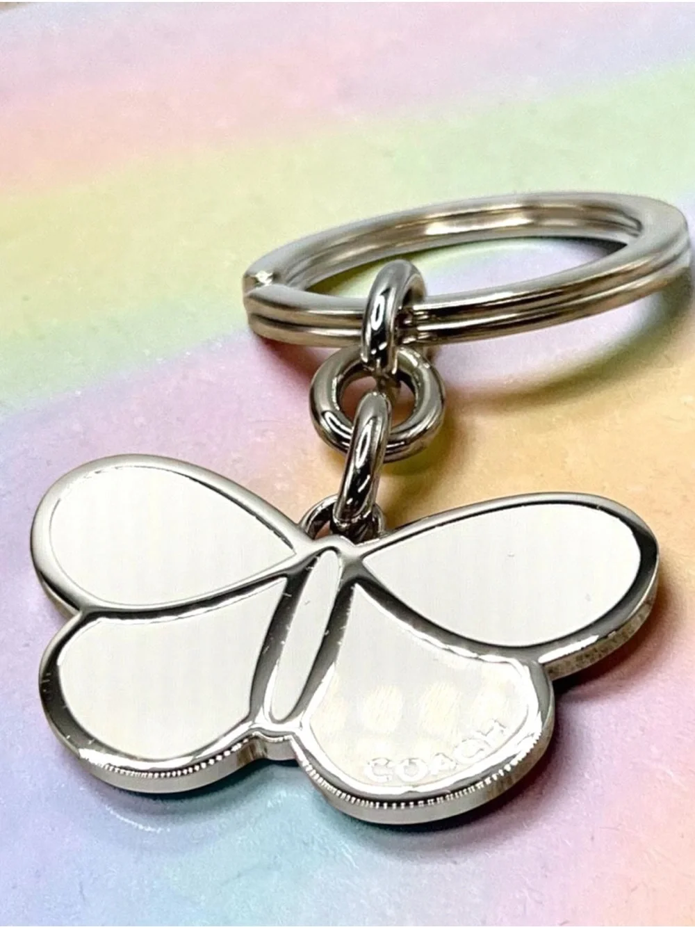 Coach White Enamel Butterfly Keychain & Bag Charm Silver Hardware NEW